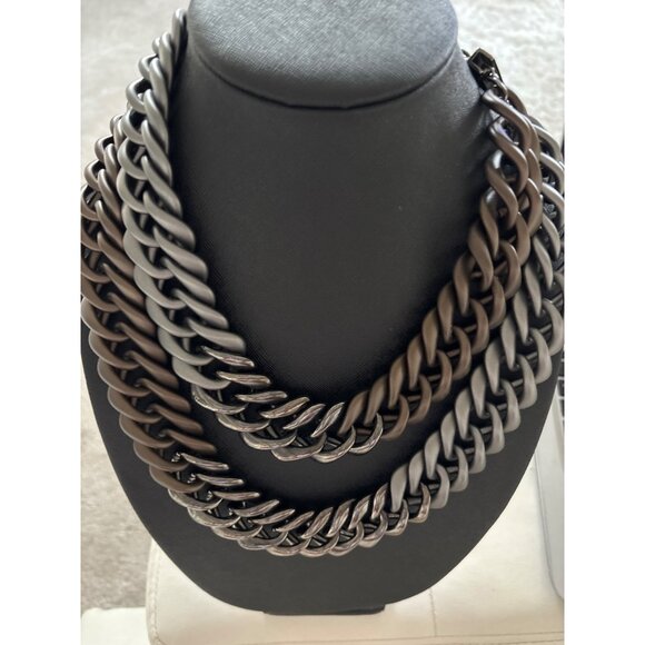 Lafayette Italy Chunky Multilayer Chain Necklace Metallic Silver & Brown Tones - Picture 13 of 15